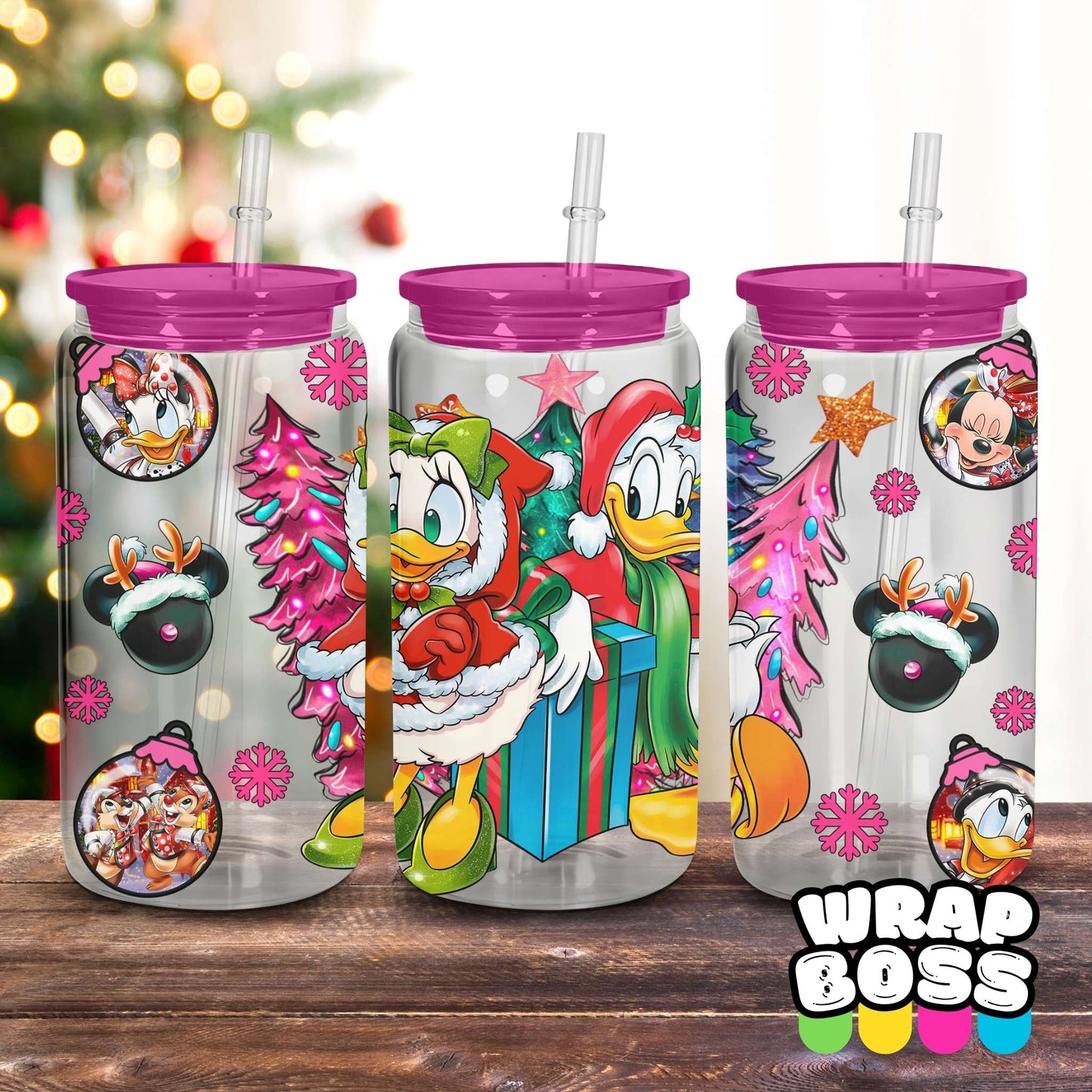 Duck Couple Pink Christmas | UV DTF 16oz Can Wrap