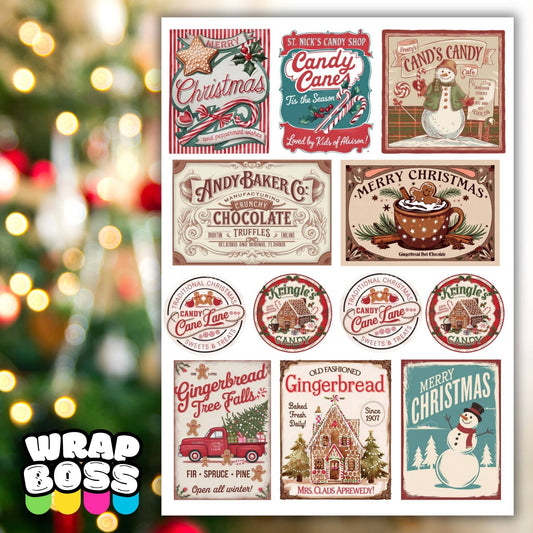 Christmas Vintage Labels 2 | UV DTF Element Sheet