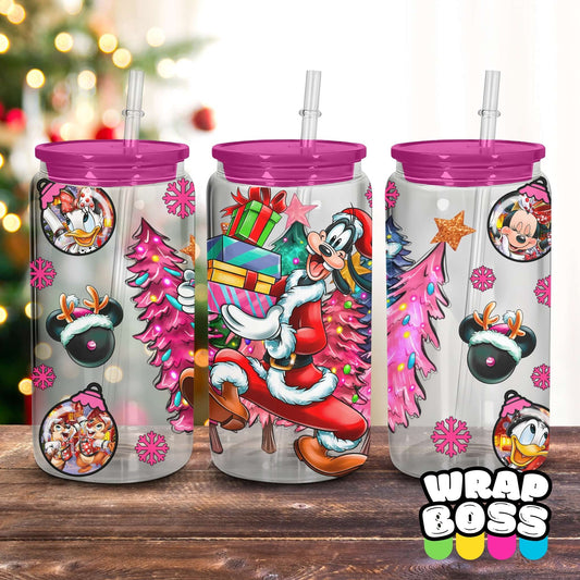 Dog Pink Christmas | UV DTF 16oz Can Wrap