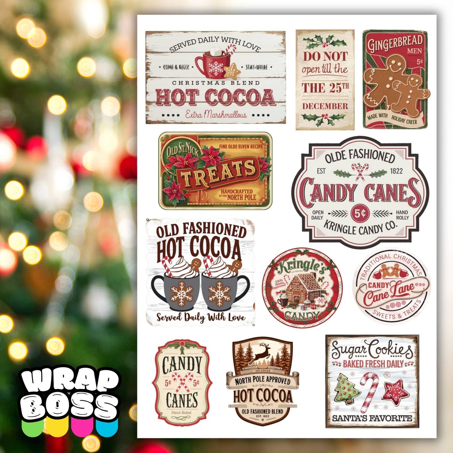 Christmas Vintage Labels 1 | UV DTF Element Sheet