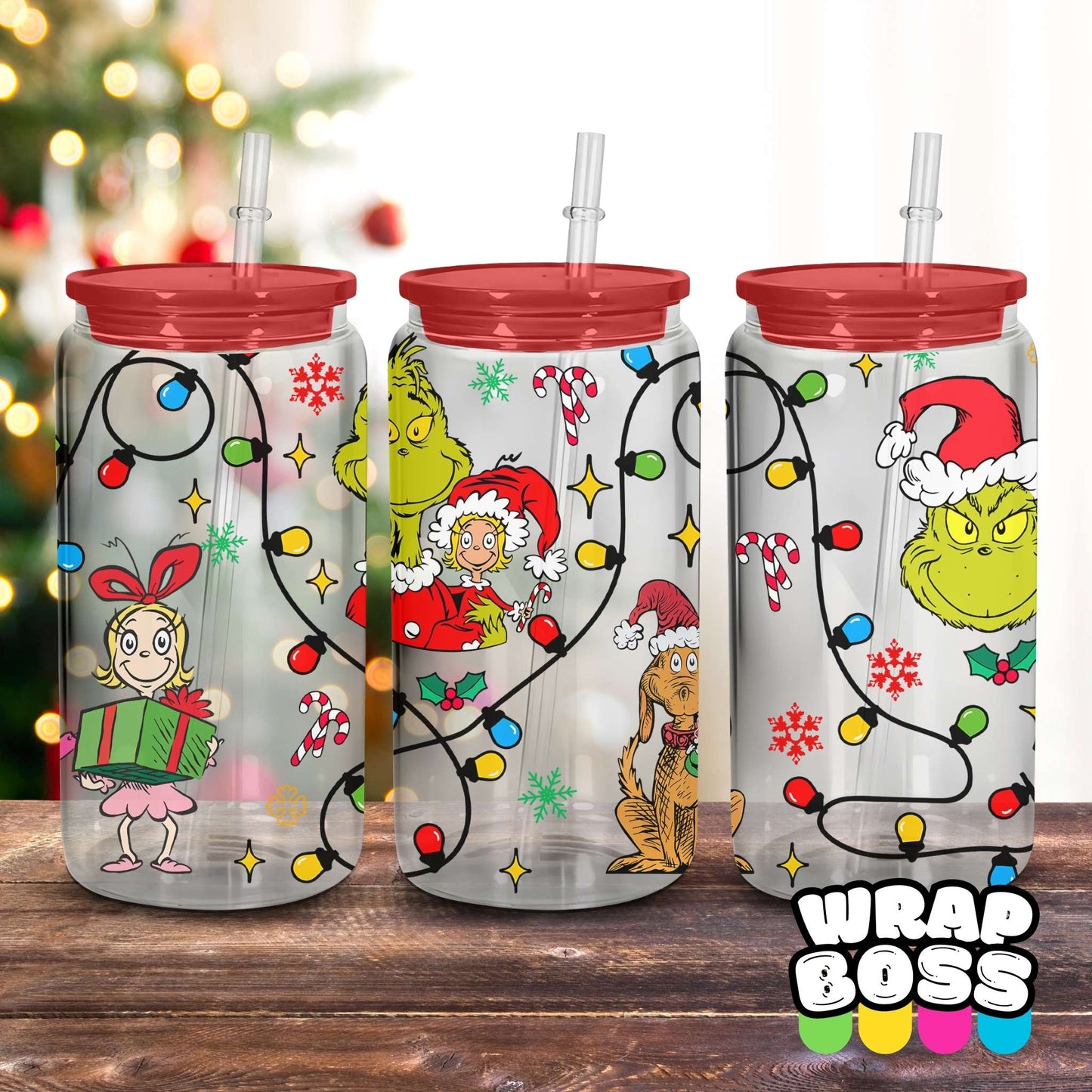 Grinch Christmas Lights | UV DTF 16oz Can Wrap