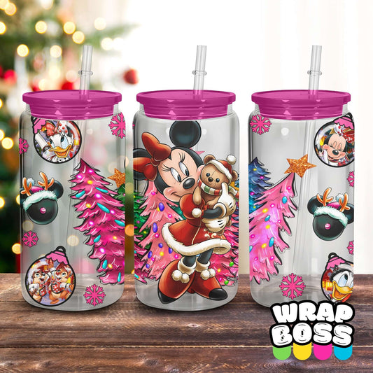 Mrs Clause Mouse Pink Christmas | UV DTF 16oz Can Wrap