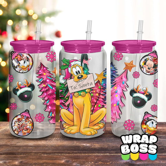 Dog Pink Christmas | UV DTF 16oz Can Wrap