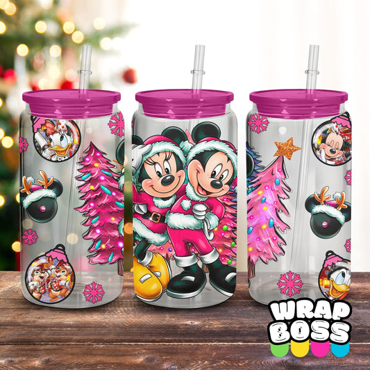 Mouse Couple Pink Christmas | UV DTF 16oz Can Wrap