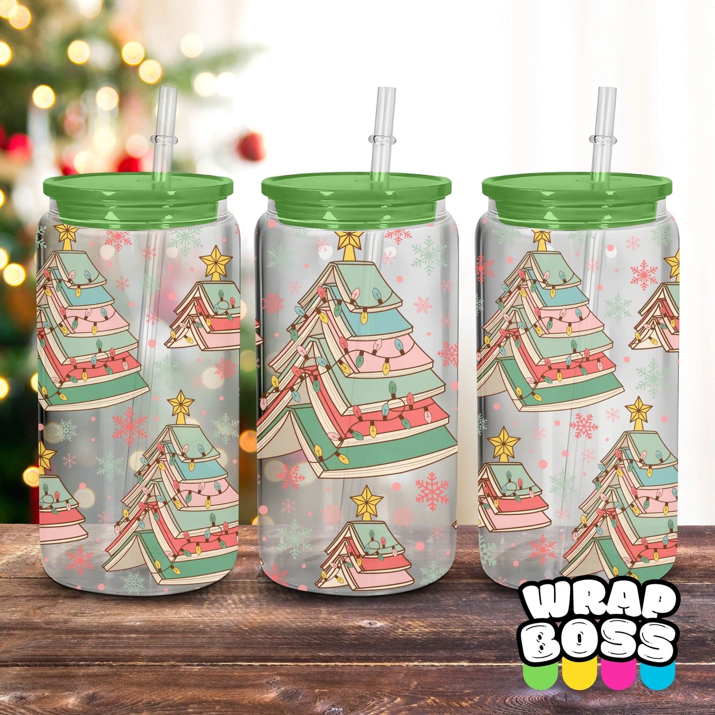 Bookmas Tree | UV DTF 16oz Can Wrap